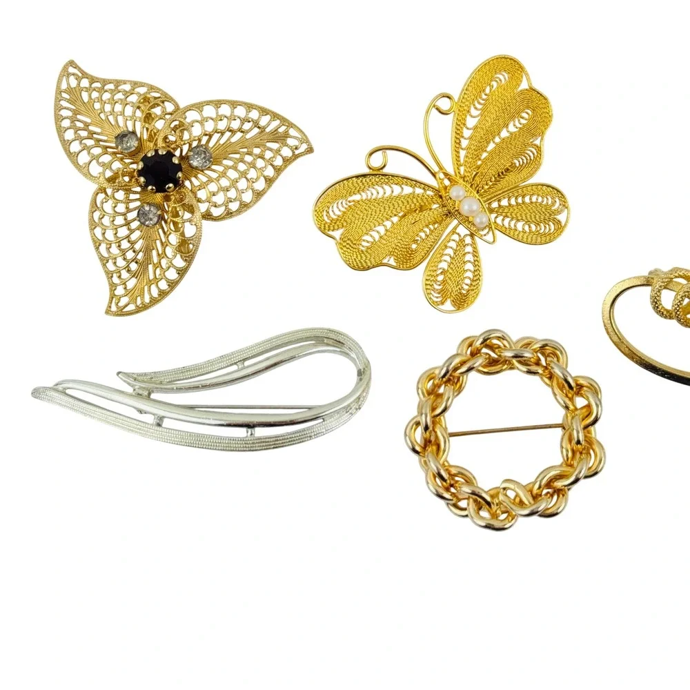 Vintage Brooch Pin Lot 10pc Trifari Monet Gold Silver Tone‎ Butterfly Leaf Heart